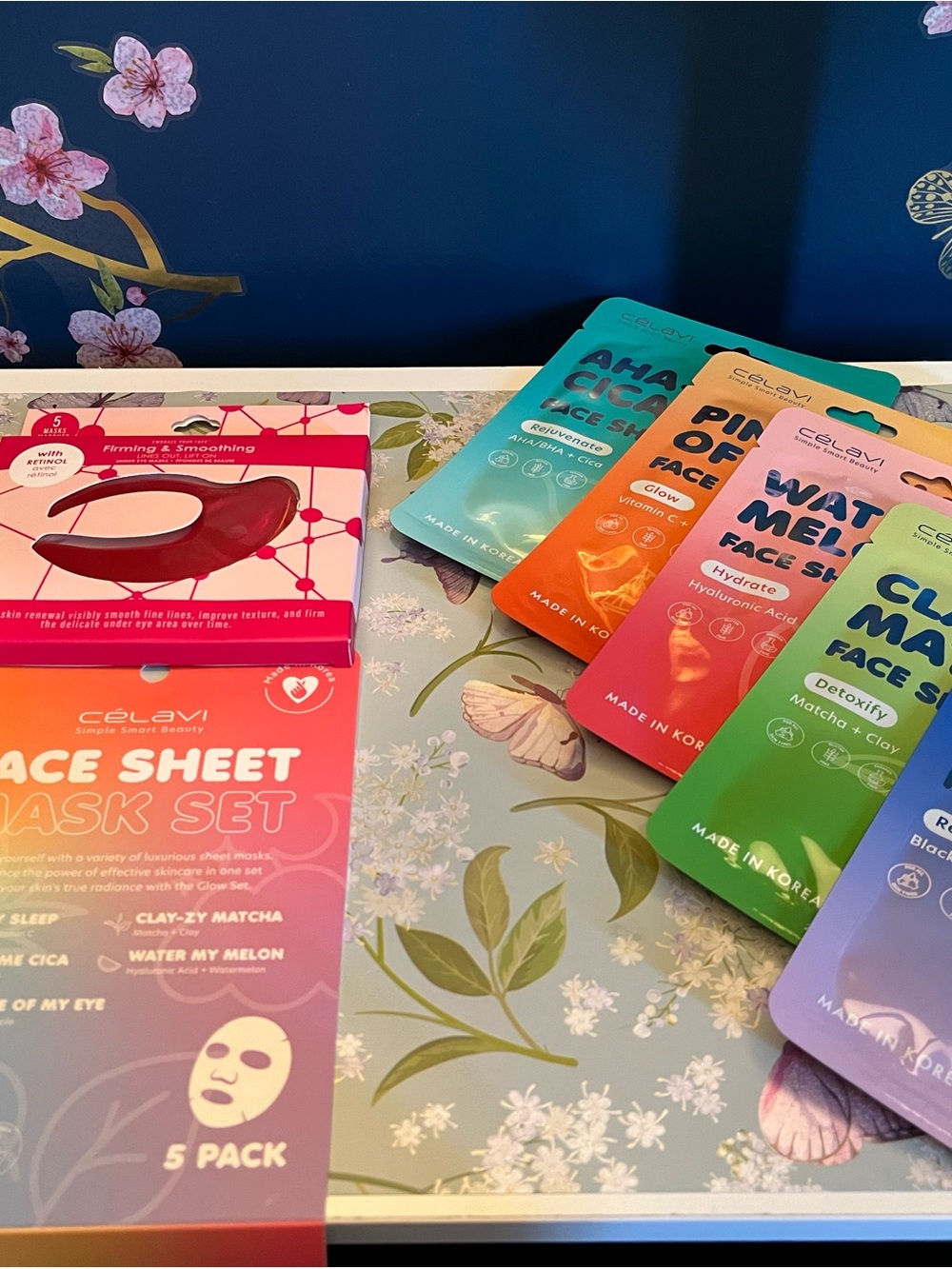 Céleavi Face Sheet Mask Set - Pink, Turquoise, Orange, Green, Purple